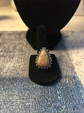Sterling Silver Unakite Teardrop Gemstone Ring Size 8